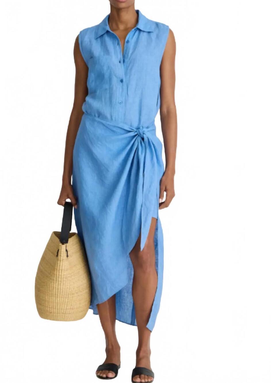 NEW APIECE APART tamar sleeveless wrap maxi dress in marina blue